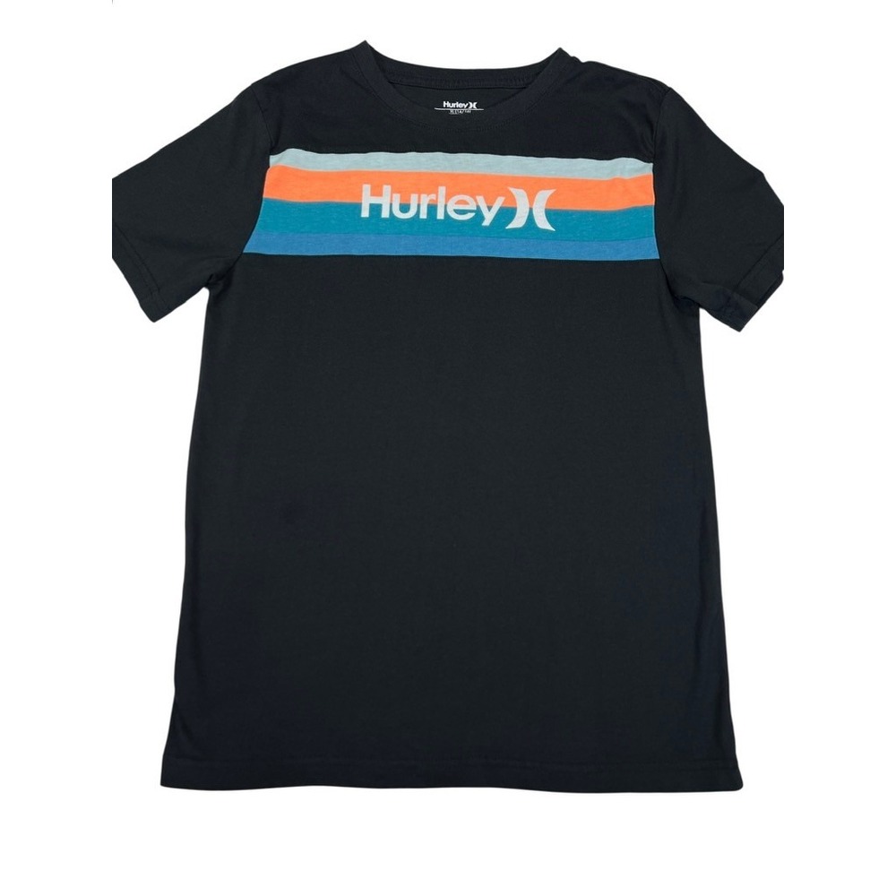 Hurley Boys XL 14/16 Black Logo Stripe Tee Short Sleeve‎ Graphic T-Shirt